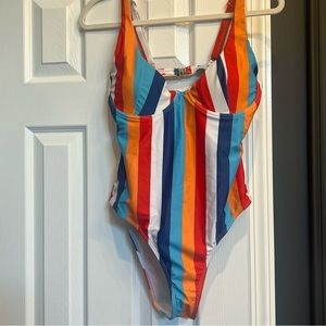 Striped one piece swimsuit